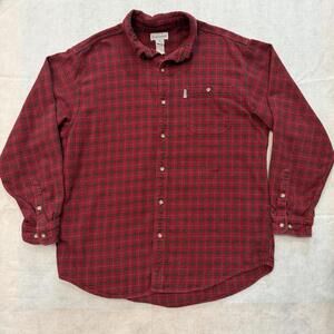 Carhartt Men's XL Red Plaid Flannel Button Down Shirt Cotton Pocket